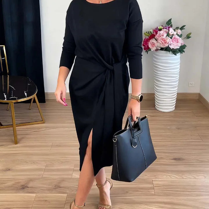 Elegantiška midi suknelė su skeltuku