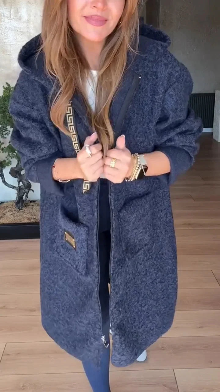 Moteriškas švarkas su gobtuvu ir raišteliu