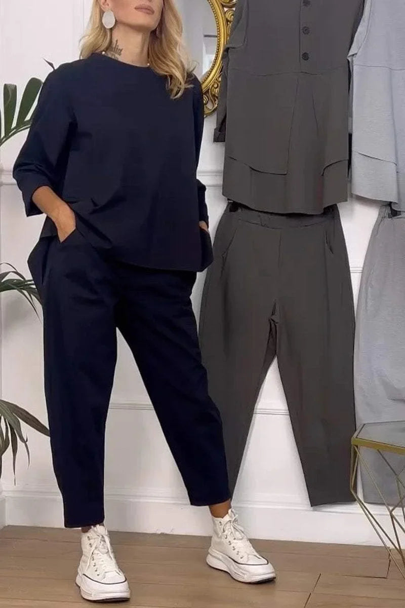 Madingas rudens laisvalaikio stiliaus dviejų dalių kostiumas