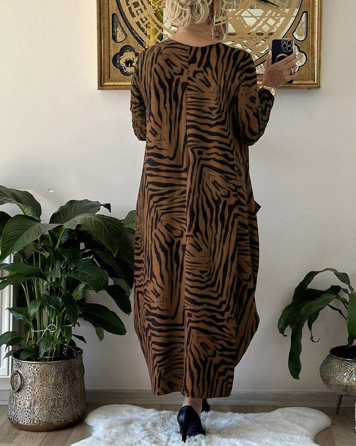 Leopardo rašto ilga suknelė