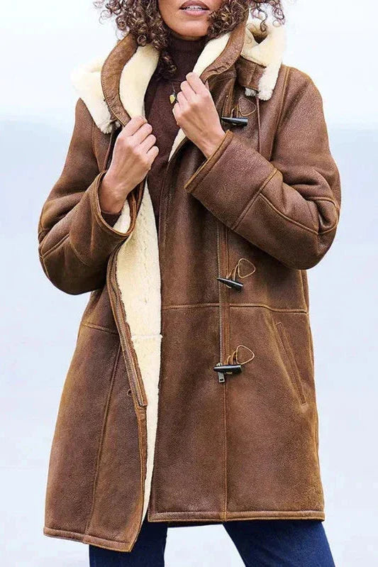 Moteriškas žieminis paltas su gobtuvu ir šiltu pamušalu