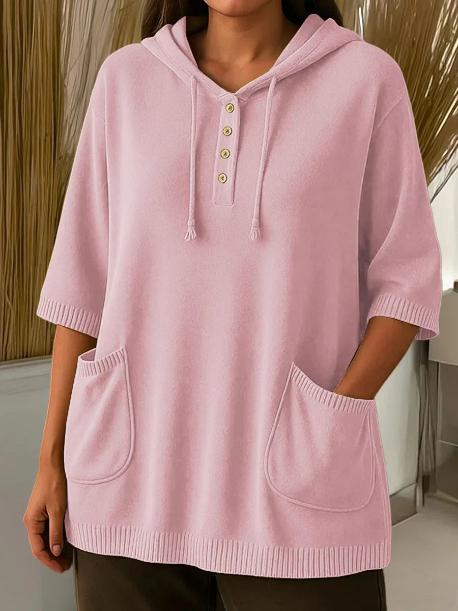 Moteriškas vienspalvis megztinis su gobtuvu