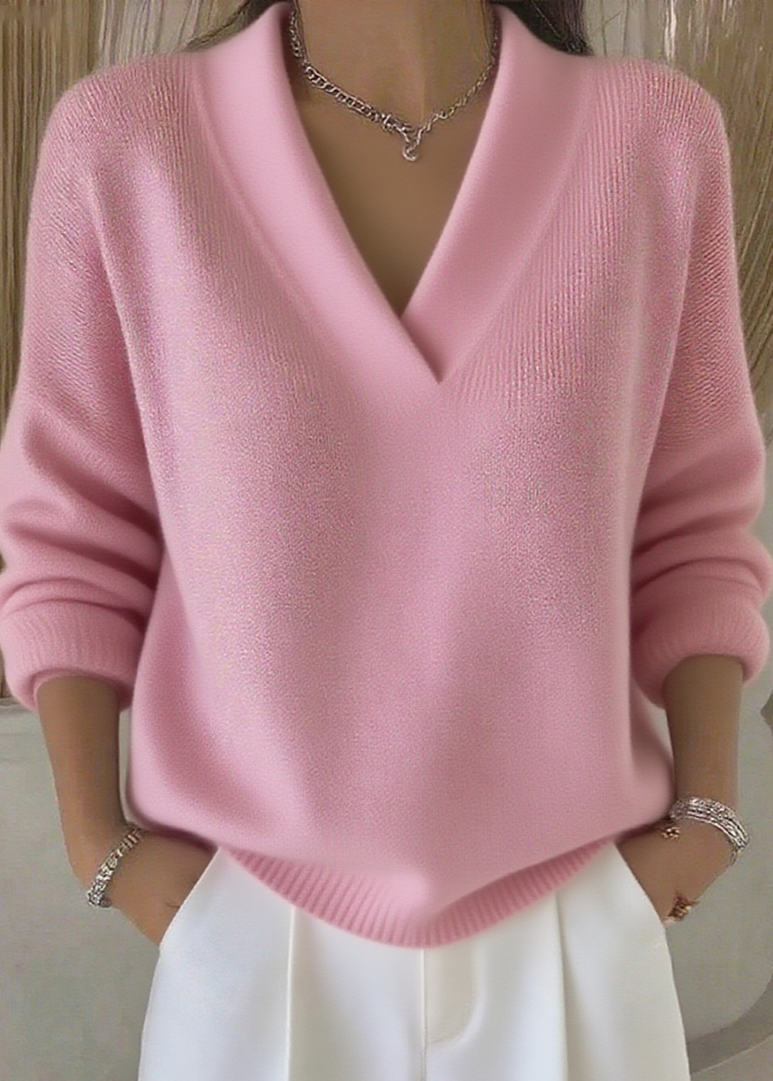 Rudeninis moteriškas laisvalaikio vienspalvis megztinis