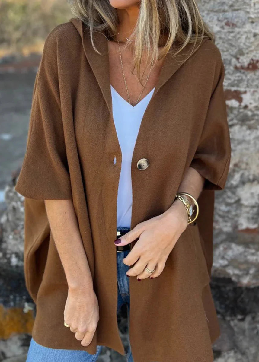 Moteriškas laisvas kardiganas su sagomis ir kišenėmis