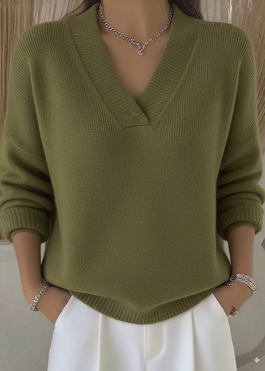 Moteriškas laisvalaikio vienspalvis megztinis