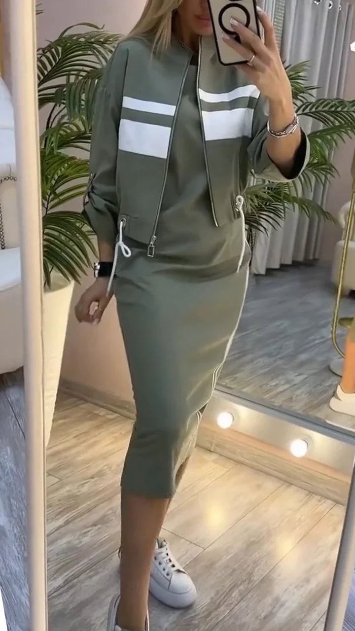 Rudeniškas suknelės ir švarkelio komplektas