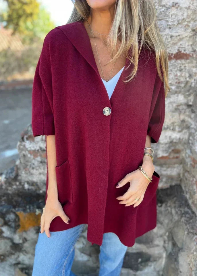 Moteriškas laisvas kardiganas su sagomis ir kišenėmis
