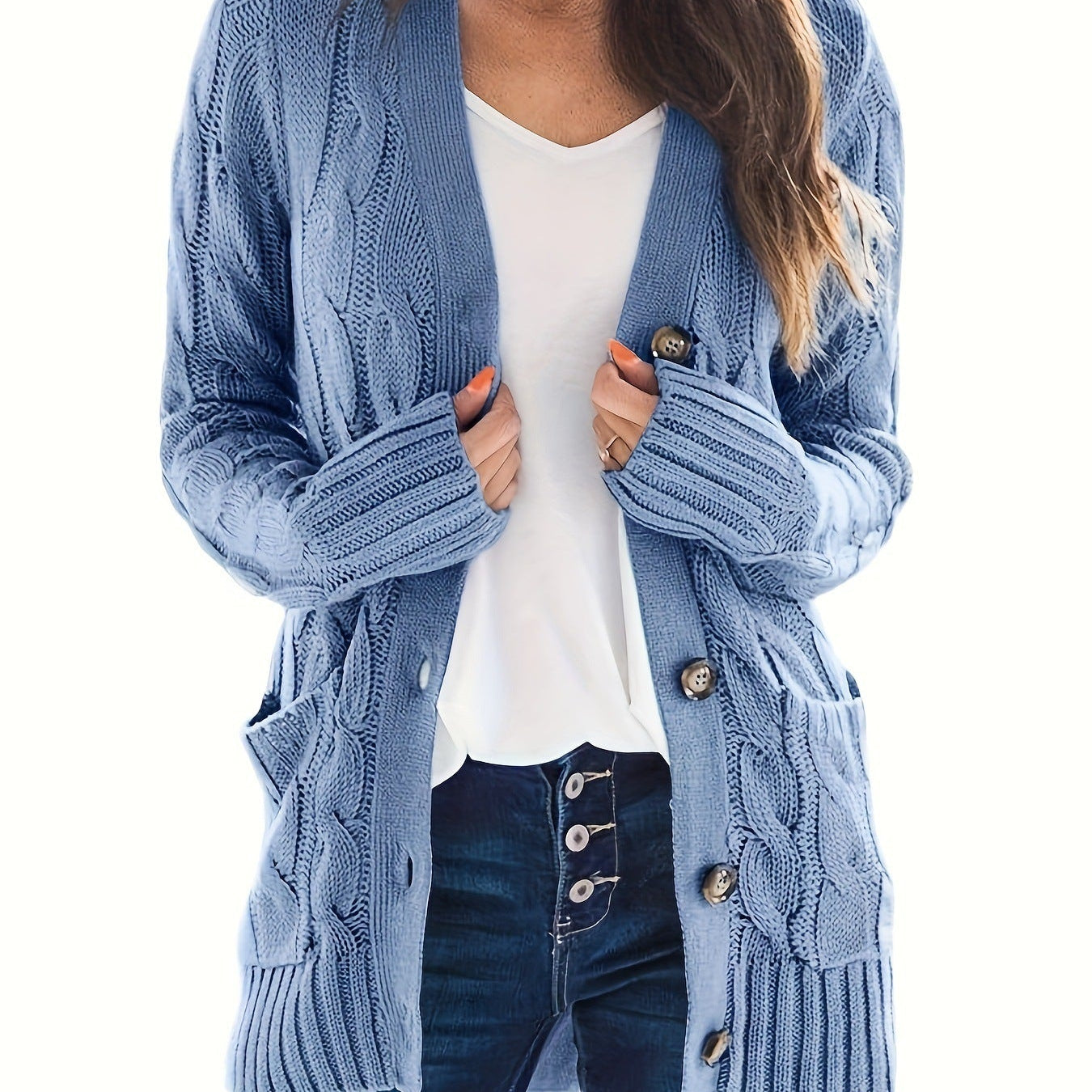 Moteriškas rudeninis megztinis midi modelio