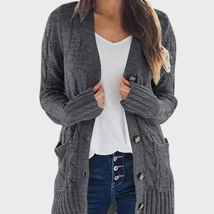 Moteriškas rudeninis megztinis midi modelio