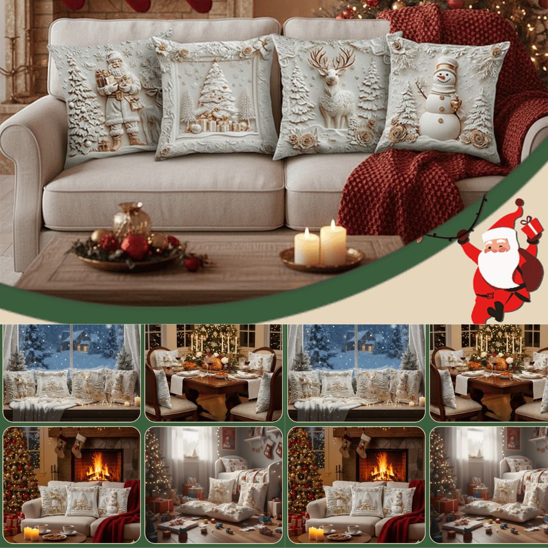 4 dalių rinkinys: kalėdinės temos pagalvės užvalkalas