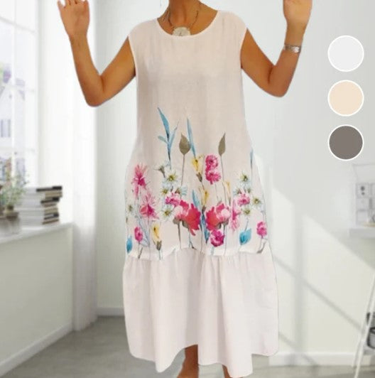 Laisva medvilninė suknelė su gėlėmis