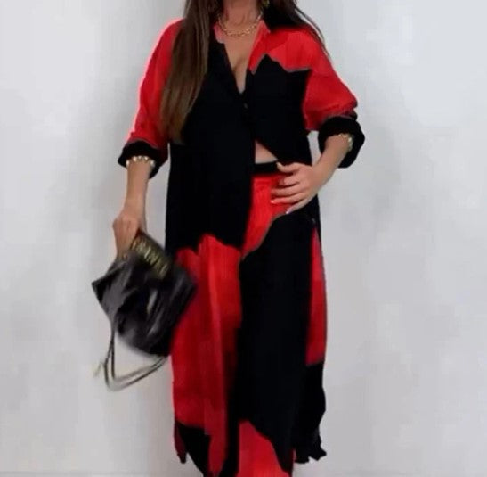 Ilgų marškinių ir kelnių satininis komplektas