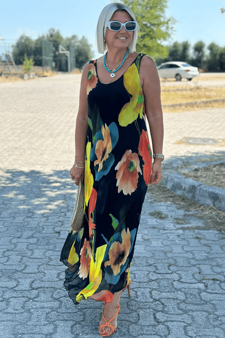 Gėlių rašto maxi suknelė
