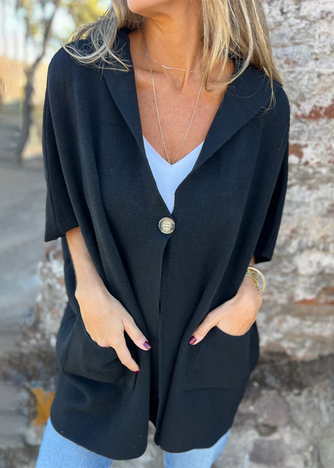 Moteriškas laisvas kardiganas su sagomis ir kišenėmis