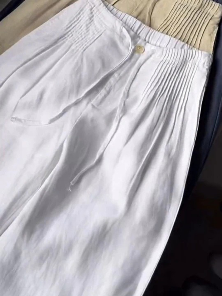 Plačios kelnės iš medvilnės ir lino mišinio