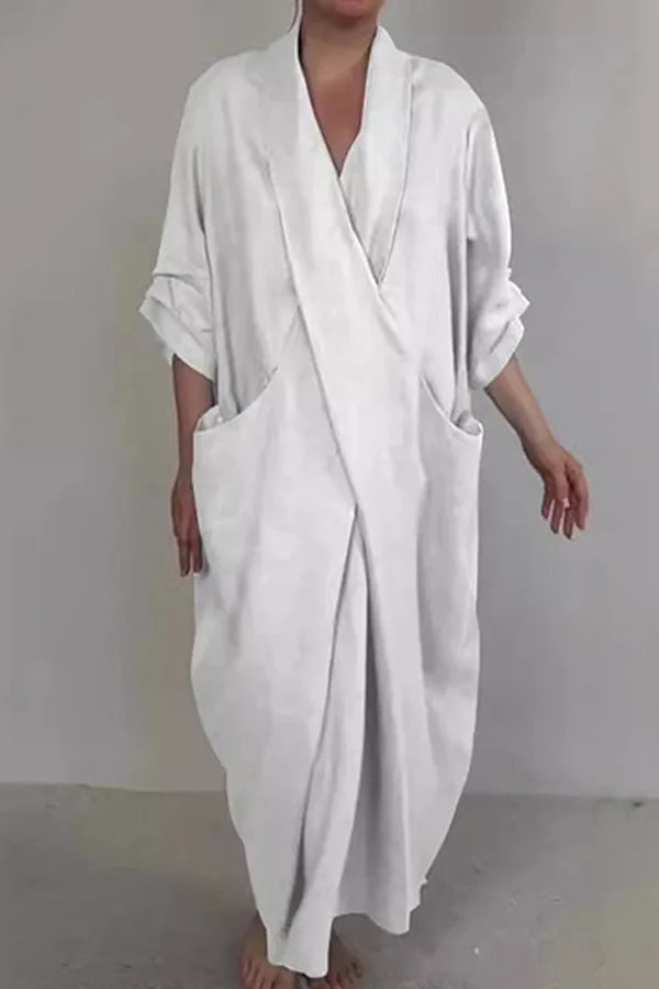 Laisvo kritimo medvilninė-lininė suknelė