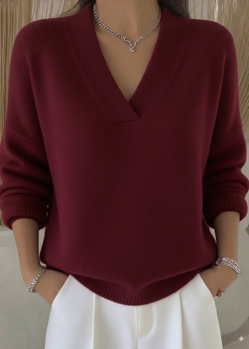 Moteriškas laisvalaikio vienspalvis megztinis