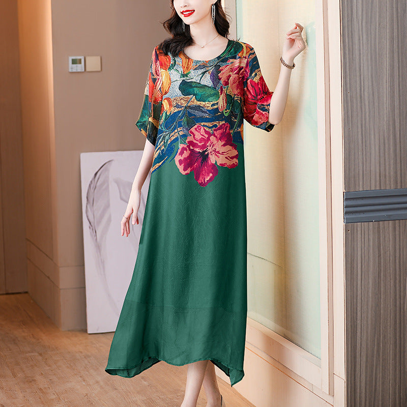 Elegantiška moteriška gėlėta didelių dydžių suknelė