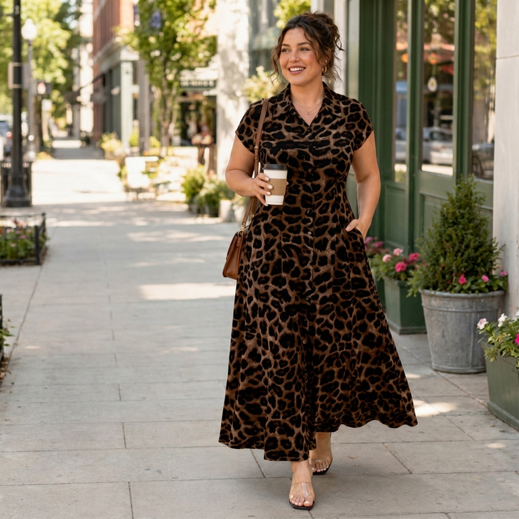 Elegantiška moteriška suknelė su leopardo raštu